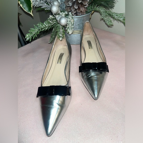 Prada patten silver leather kitten heels with black leather bow size 6.5 US - Picture 14 of 14